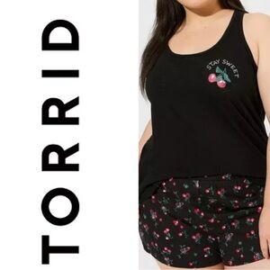 NWT TORRID Women’s Slub Sleep Shorts Cherries Deep Black Size 0/L